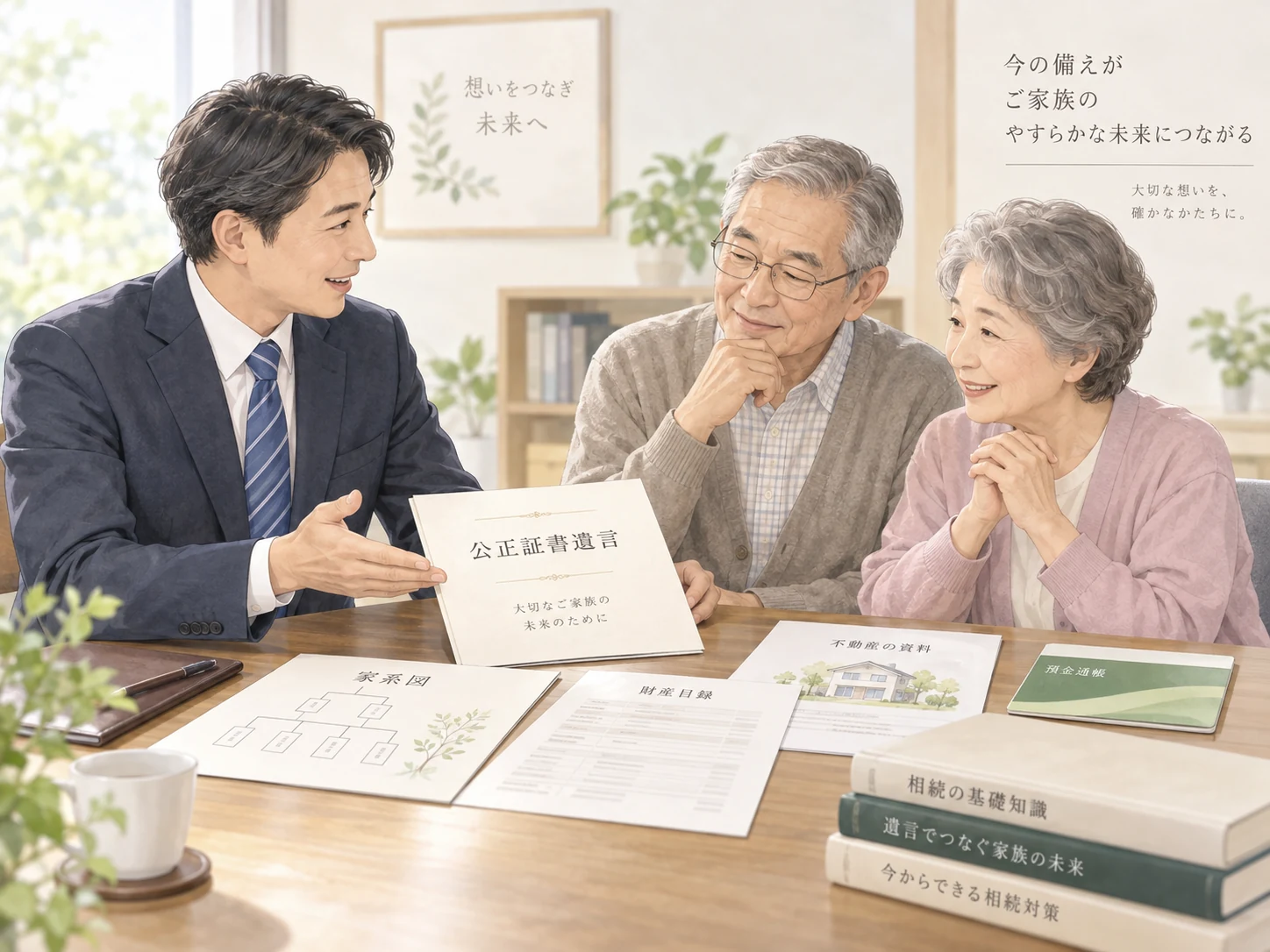 公正証書遺言について行政書士と相談するご夫婦