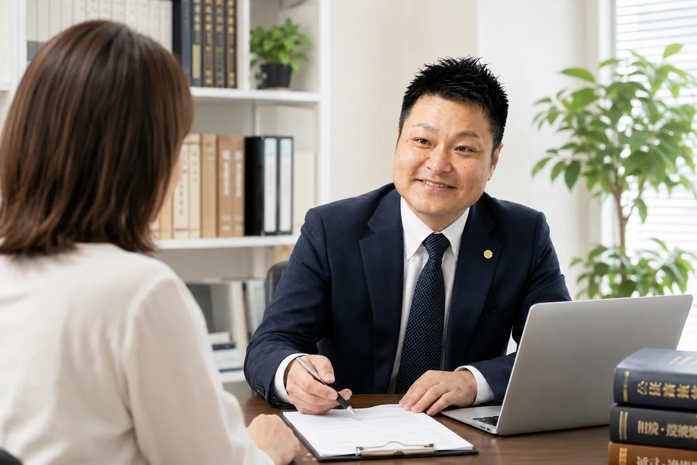 相談者と向き合い、在留申請について説明する申請取次行政書士 荒木衛士郎